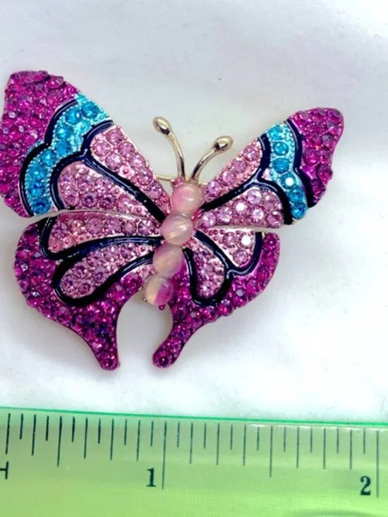 Pink Butterfly Rhinestone Brooch - Picture 3 of 3